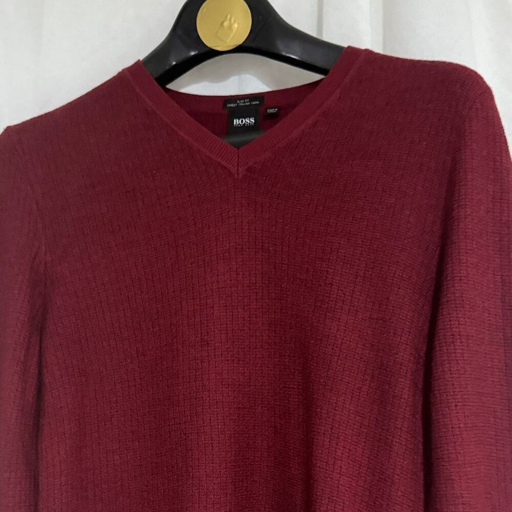 Boss Men's Deep Red V-Neck Sweater